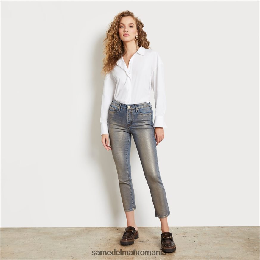 Sam Edelman îmbrăcăminte folie de aur femei pantalon drept subțire cu talie mare HN448Z1233