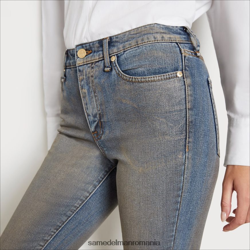 Sam Edelman îmbrăcăminte folie de aur femei pantalon drept subțire cu talie mare HN448Z1233