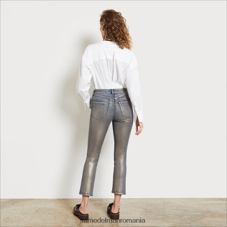 Sam Edelman îmbrăcăminte folie de aur femei pantalon drept subțire cu talie mare HN448Z1233