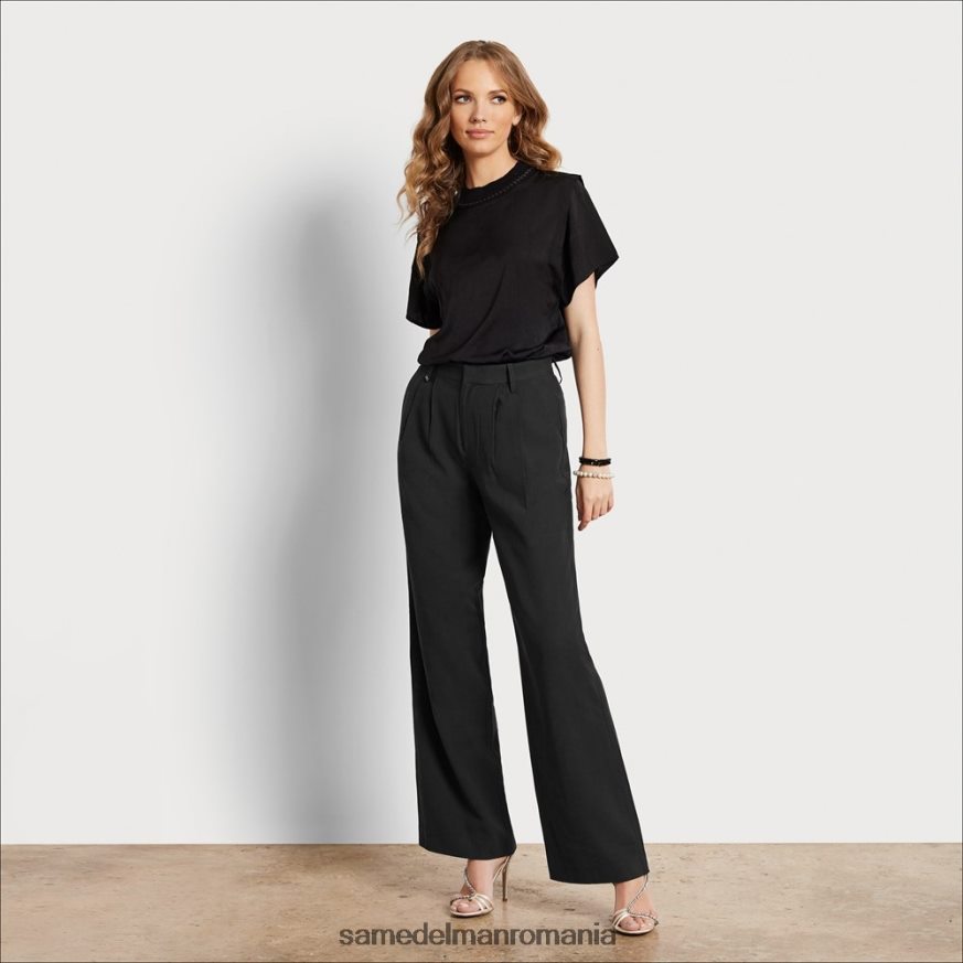 Sam Edelman îmbrăcăminte negru femei pantalon codie cu talie mare cu picioare late HN448Z1209