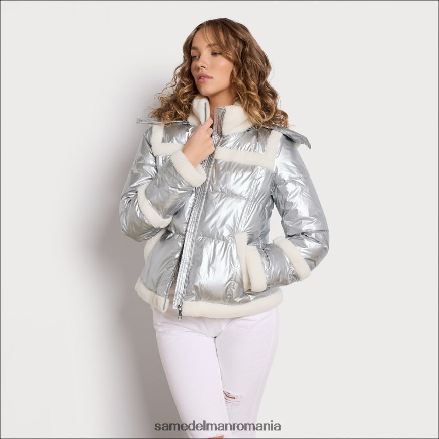 Sam Edelman îmbrăcăminte argint femei puf scurt cu glugă HN448Z1133