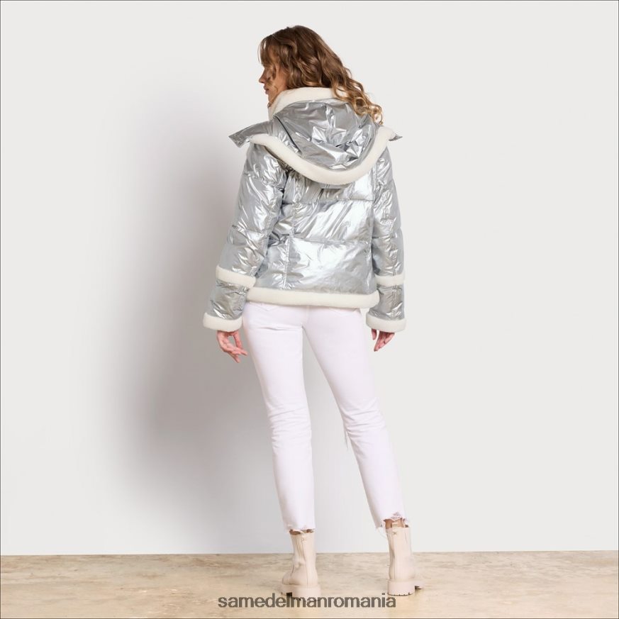 Sam Edelman îmbrăcăminte argint femei puf scurt cu glugă HN448Z1133