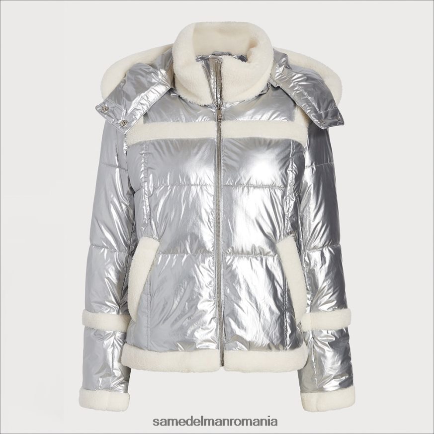 Sam Edelman îmbrăcăminte argint femei puf scurt cu glugă HN448Z1133