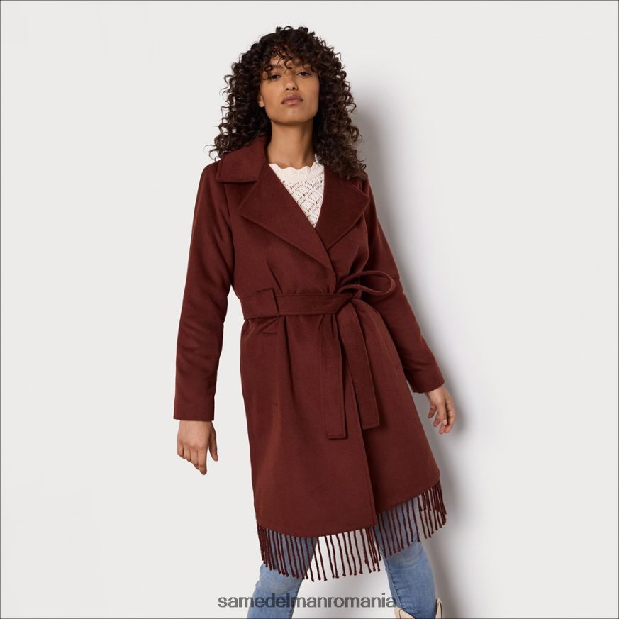 Sam Edelman îmbrăcăminte castan femei haină cu franjuri cu centură HN448Z1238