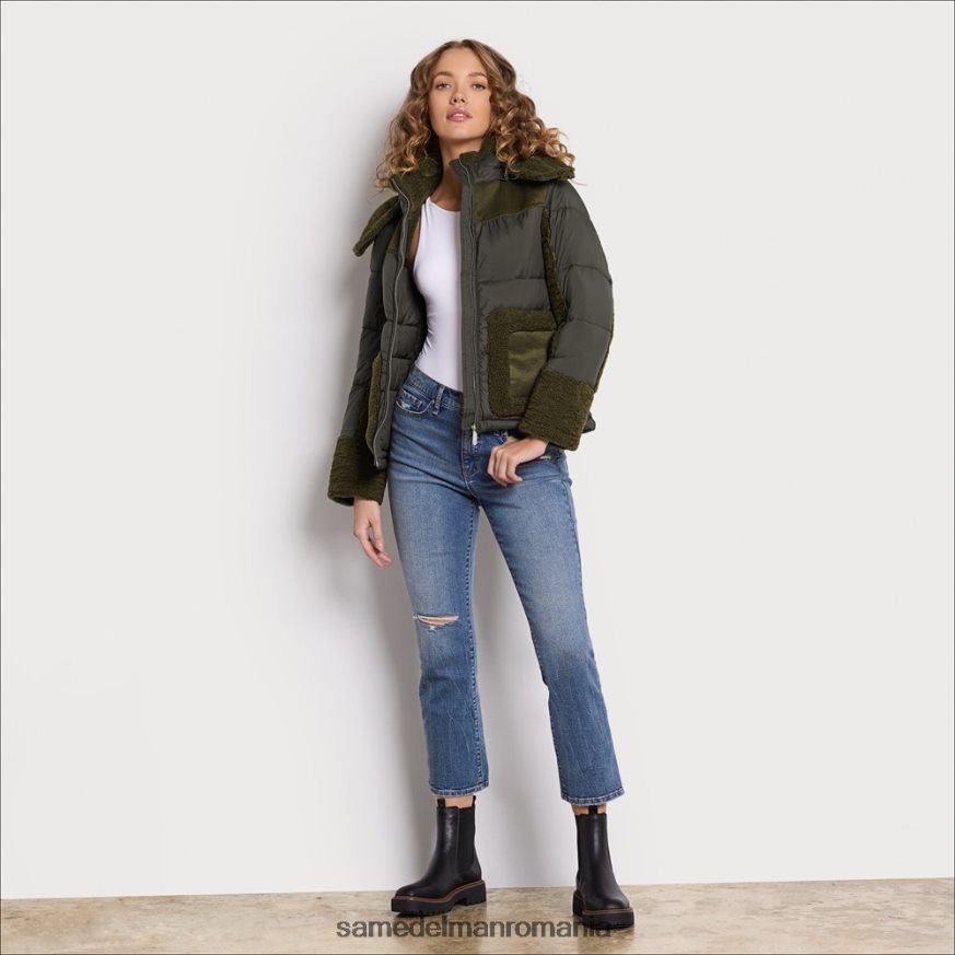 Sam Edelman îmbrăcăminte măsline femei puf scurt cu glugă HN448Z1252