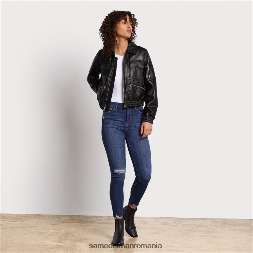 Sam Edelman îmbrăcăminte negru femei geacă scurtă din piele de aviator HN448Z1166