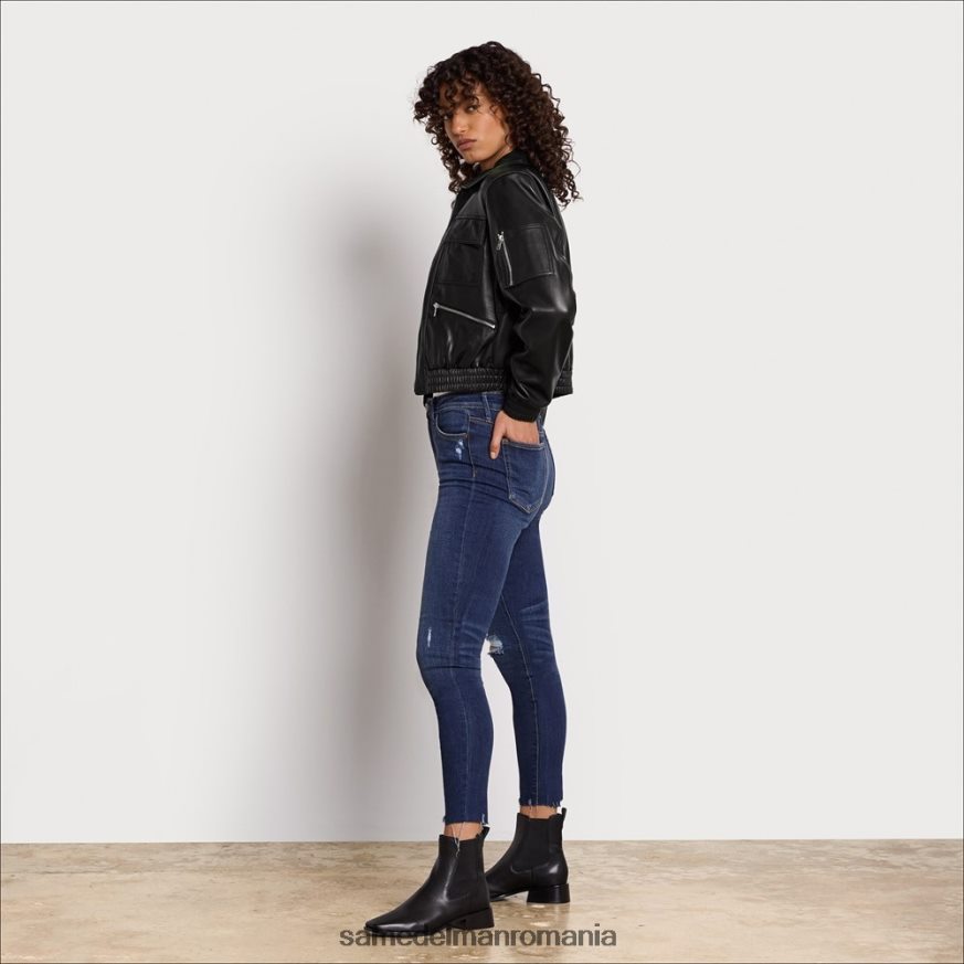 Sam Edelman îmbrăcăminte negru femei geacă scurtă din piele de aviator HN448Z1166