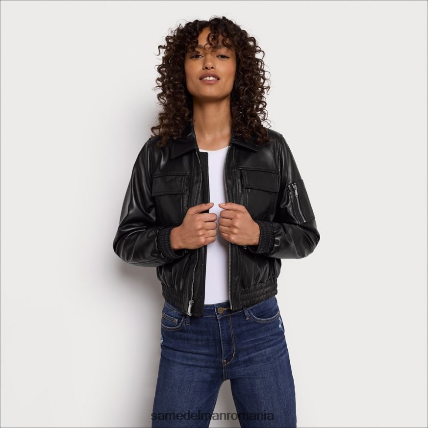 Sam Edelman îmbrăcăminte negru femei geacă scurtă din piele de aviator HN448Z1166