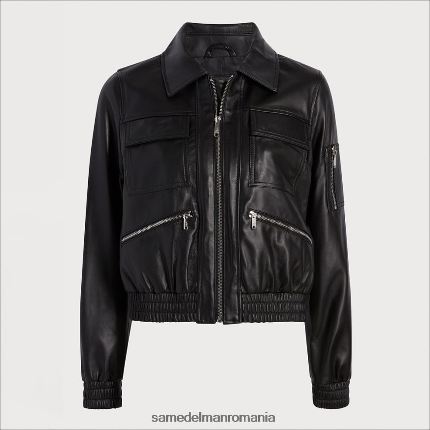 Sam Edelman îmbrăcăminte negru femei geacă scurtă din piele de aviator HN448Z1166