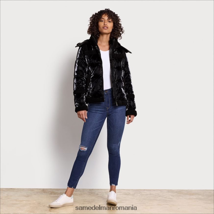 Sam Edelman îmbrăcăminte negru femei puf scurt cu glugă HN448Z1134