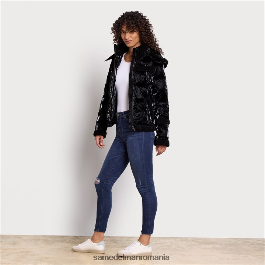 Sam Edelman îmbrăcăminte negru femei puf scurt cu glugă HN448Z1134