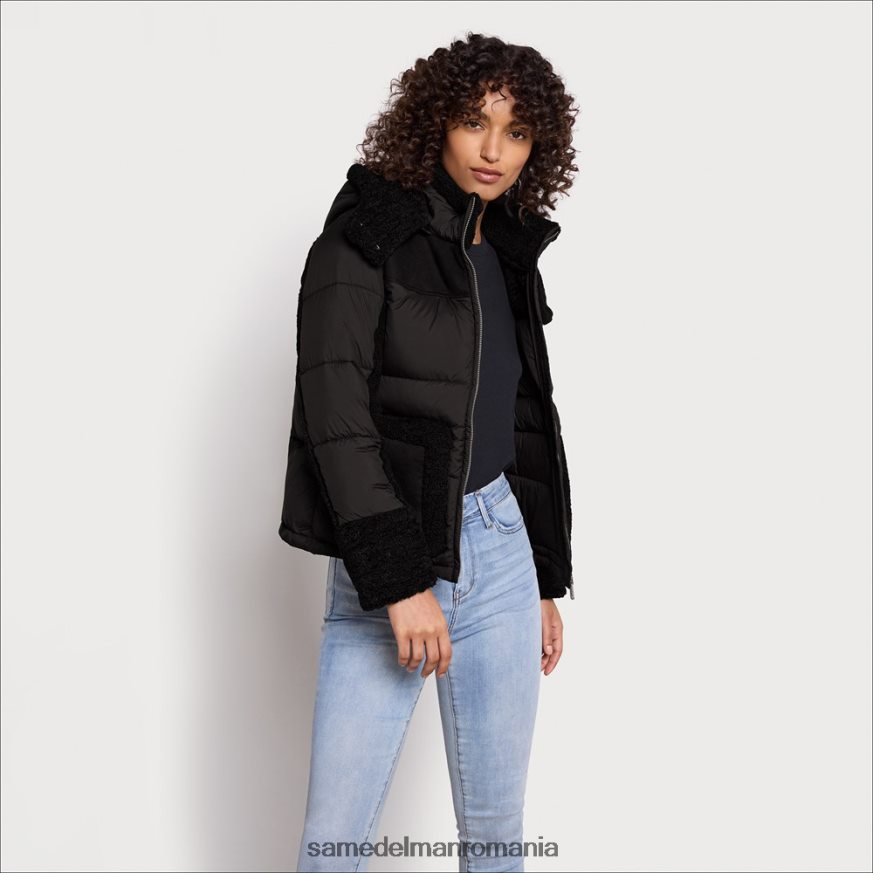 Sam Edelman îmbrăcăminte negru femei puf scurt cu glugă HN448Z1161