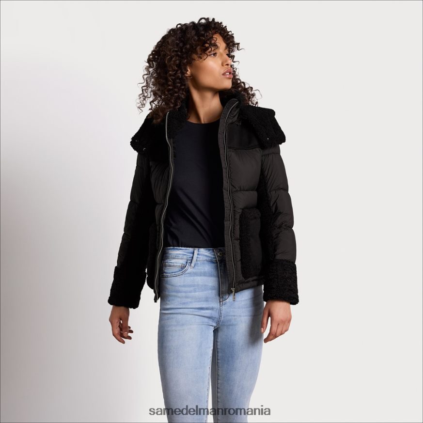Sam Edelman îmbrăcăminte negru femei puf scurt cu glugă HN448Z1161
