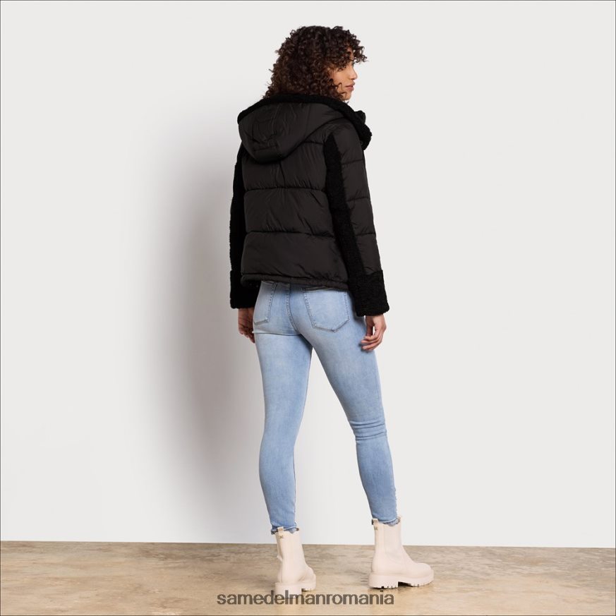 Sam Edelman îmbrăcăminte negru femei puf scurt cu glugă HN448Z1161