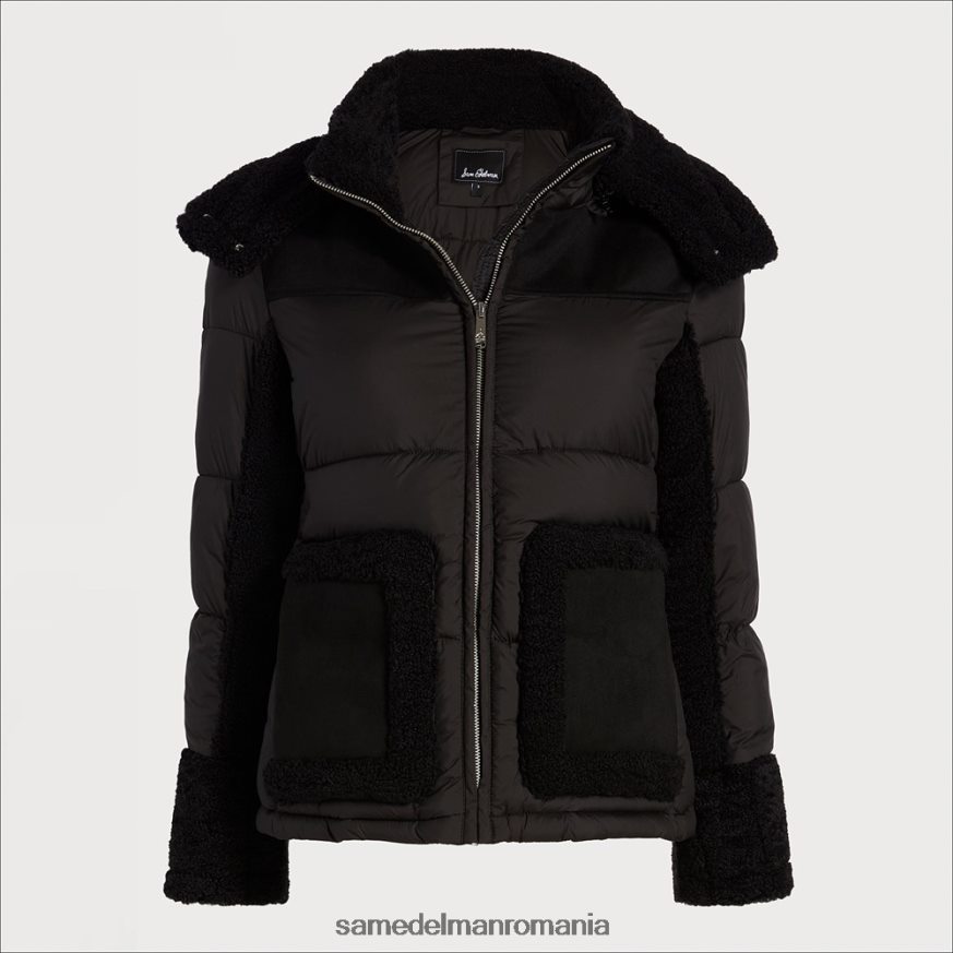 Sam Edelman îmbrăcăminte negru femei puf scurt cu glugă HN448Z1161