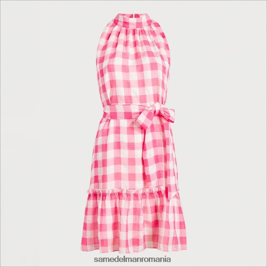 Sam Edelman îmbrăcăminte alb roz femei rochie mini cu carouri cu gât înalt HN448Z1144