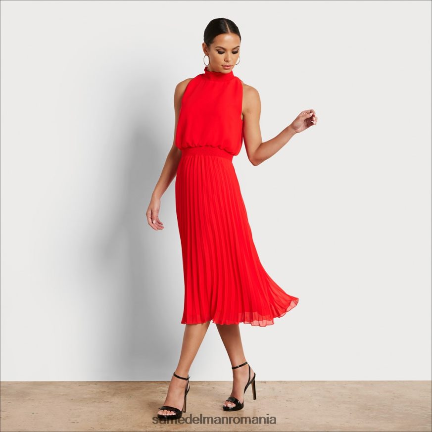 Sam Edelman îmbrăcăminte coral femei rochie midi cu gât înalt HN448Z1072