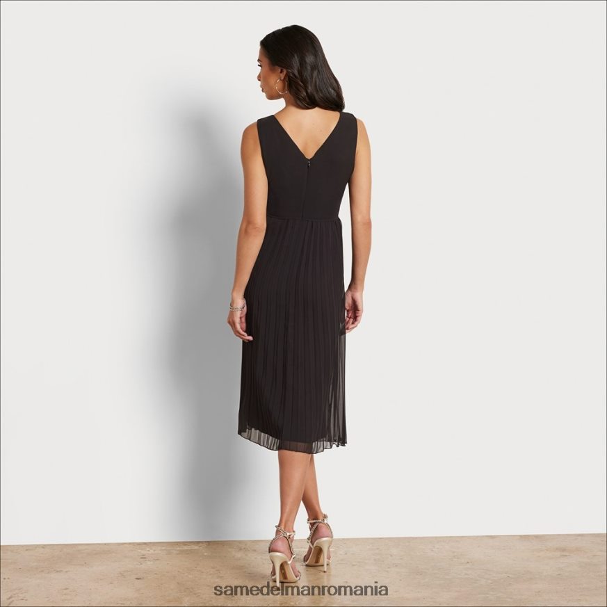 Sam Edelman îmbrăcăminte negru femei rochie midi plisată cu decolteu în V HN448Z1099