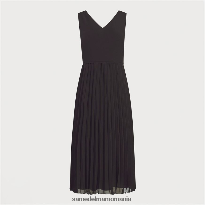 Sam Edelman îmbrăcăminte negru femei rochie midi plisată cu decolteu în V HN448Z1099