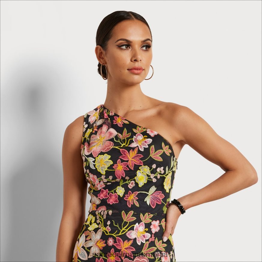 Sam Edelman îmbrăcăminte piersic multi femei Rochie midi cu flori brodate cu 1 umar HN448Z1073