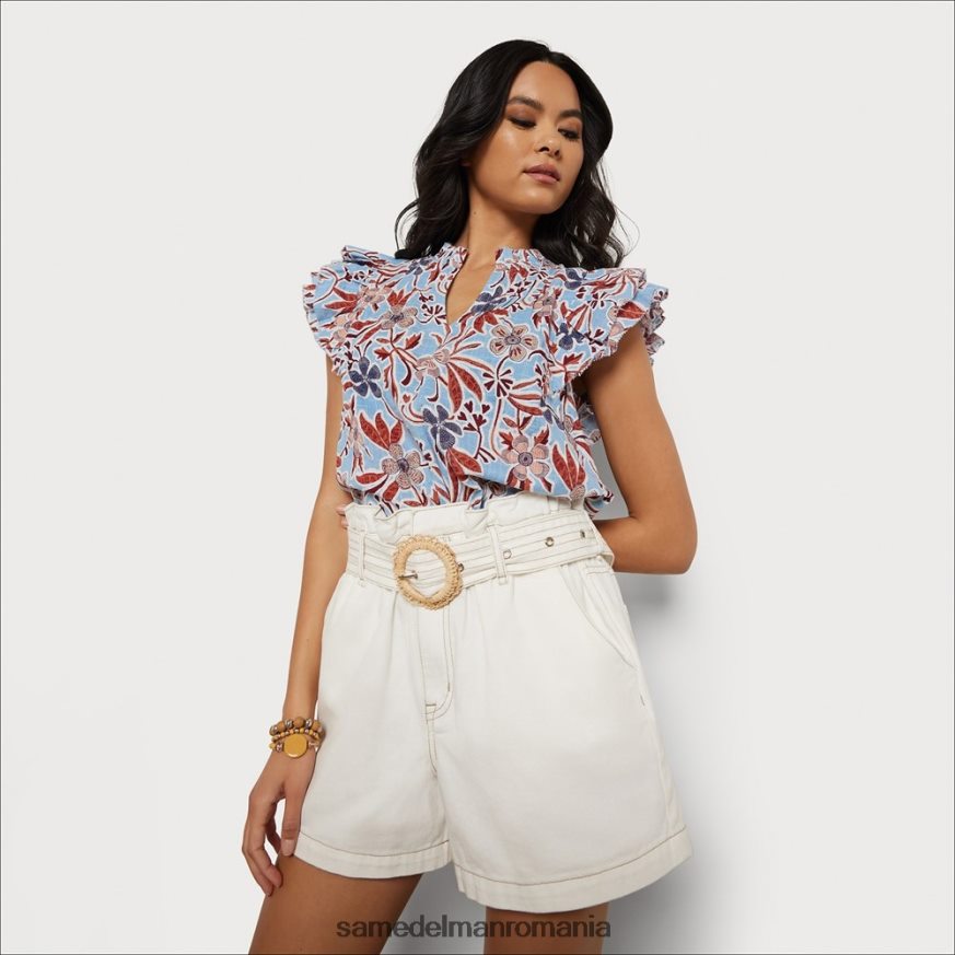 Sam Edelman îmbrăcăminte albastru floral femei top cu mânecă scurtă rey HN448Z1174