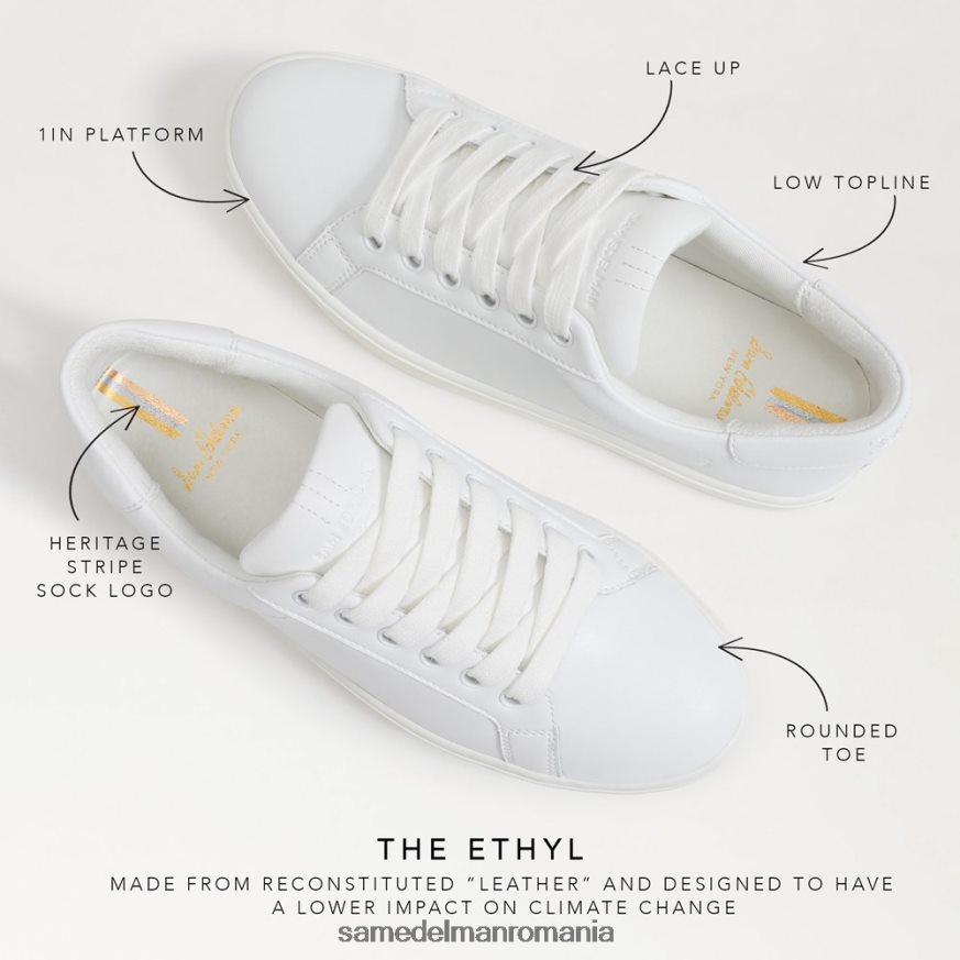 Sam Edelman încălţăminte piele albă femei adidași cu șireturi etil HN448Z342