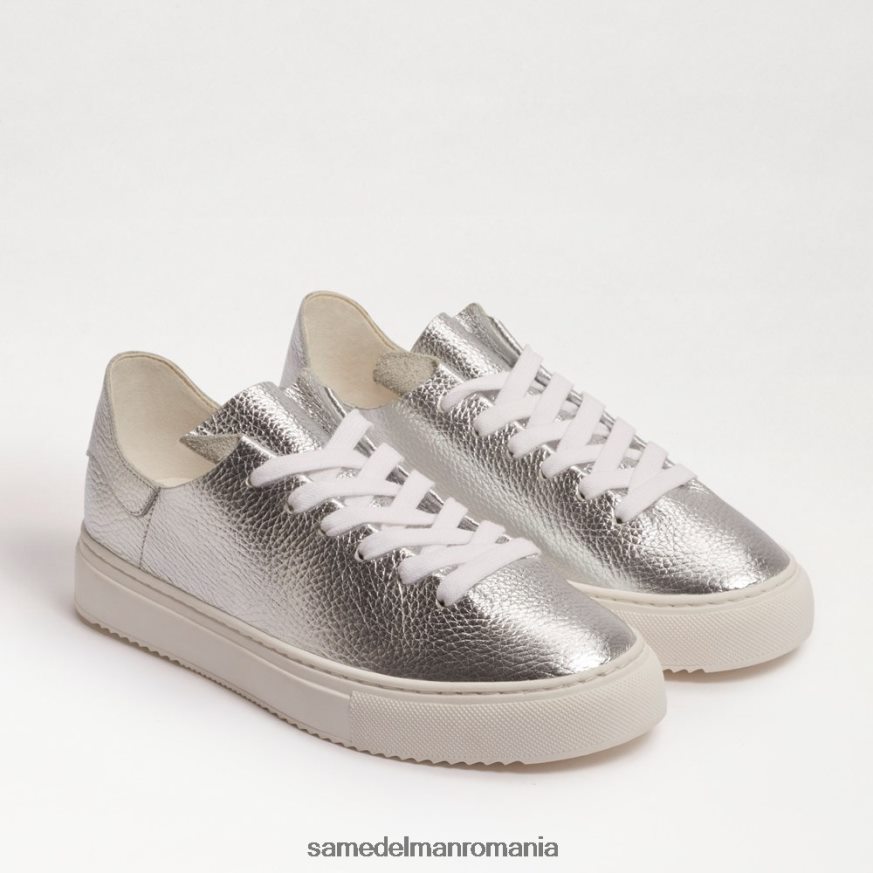 Sam Edelman încălţăminte piele argintie moale femei pantofi sport cu șireturi HN448Z308