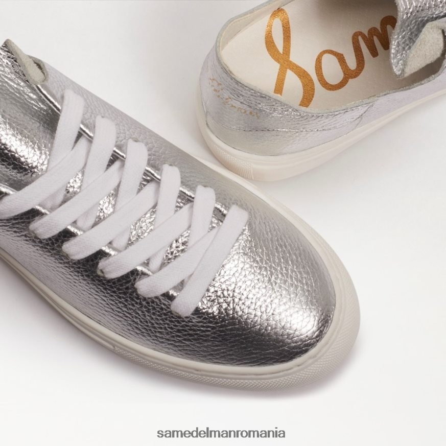 Sam Edelman încălţăminte piele argintie moale femei pantofi sport cu șireturi HN448Z308