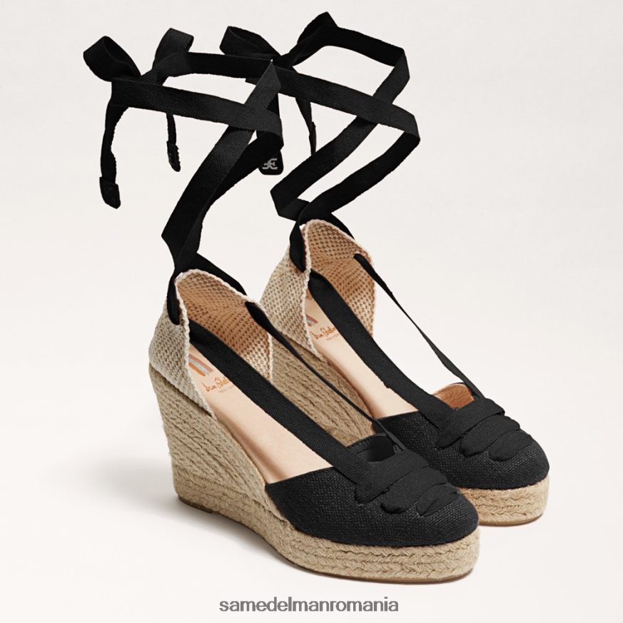 Sam Edelman încălţăminte piele intoarsa neagra femei sandale cu pană margherita espadrile HN448Z87
