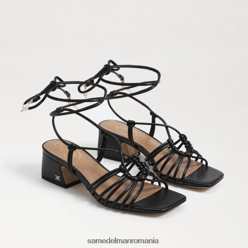 Sam Edelman încălţăminte piele neagra femei Sandale westley cu toc bloc cu șireturi HN448Z398