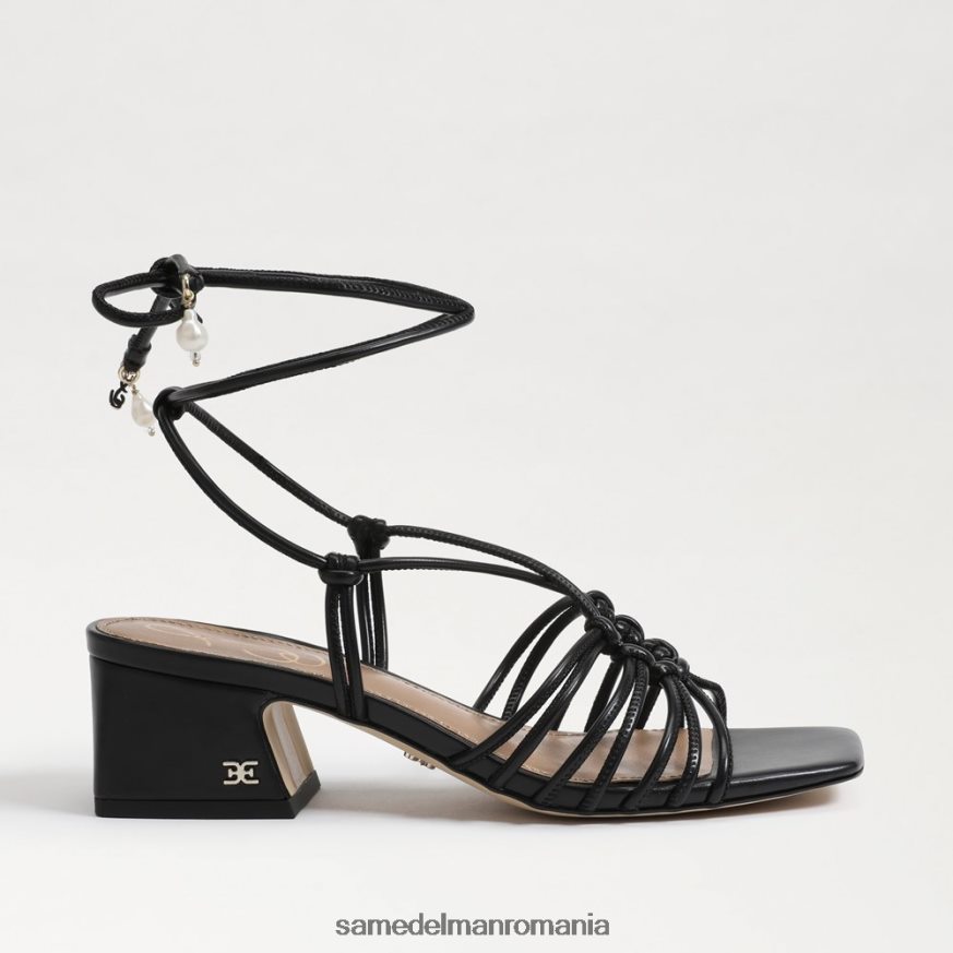 Sam Edelman încălţăminte piele neagra femei Sandale westley cu toc bloc cu șireturi HN448Z398